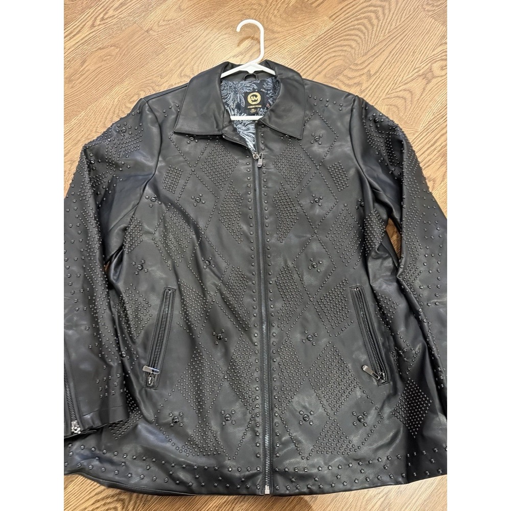 Ameri-Mode XL Black Studded Faux Leather Jacket Western Rock Moto glam